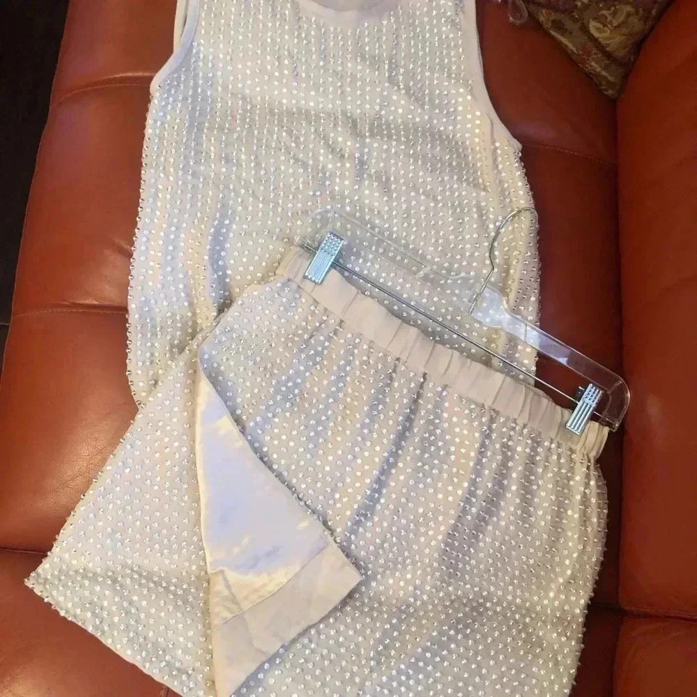 L’AGENCE Beaded Top & Mini Skirt Size Medium. Champagne color. So cute. - Picture 3 of 15
